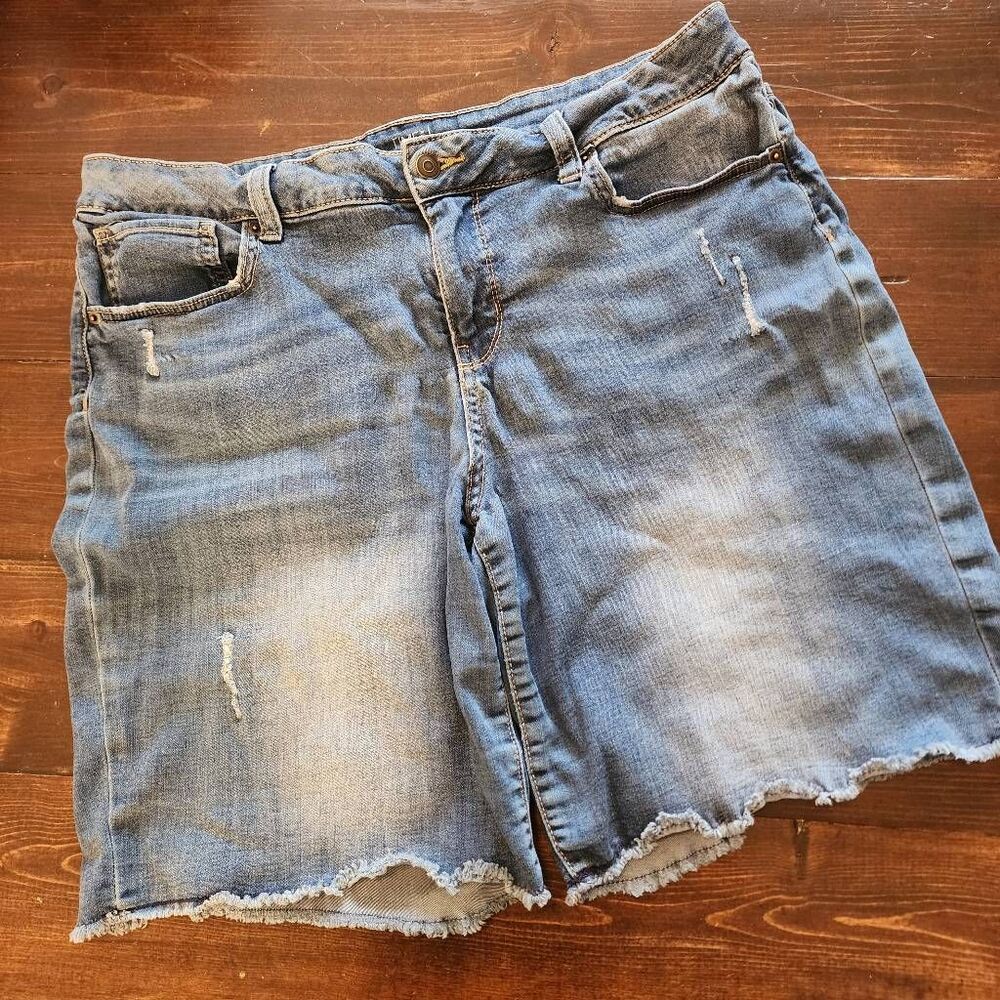 Time and Tru Mid Rise Size 16 Raw Hem Distressed Denim Shorts